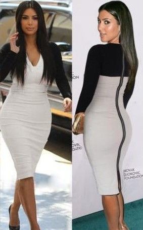 F66606 Сексуальное Белое Черное Bodycon Платье Коктейль Знаменитости Стиль Ким Кардашьян
